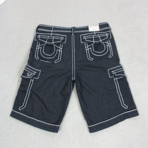 True Religion Shorts Mens 32 Black Cargo Denim Drawstring Casual Adult